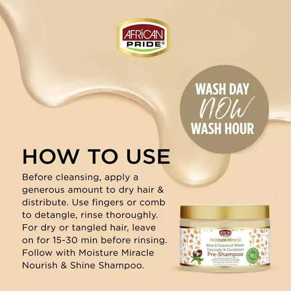 African Pride Moisture Miracle Aloe & Coconut Water Pre-Shampoo 12 oz - ASBEAUTYBAZAAR